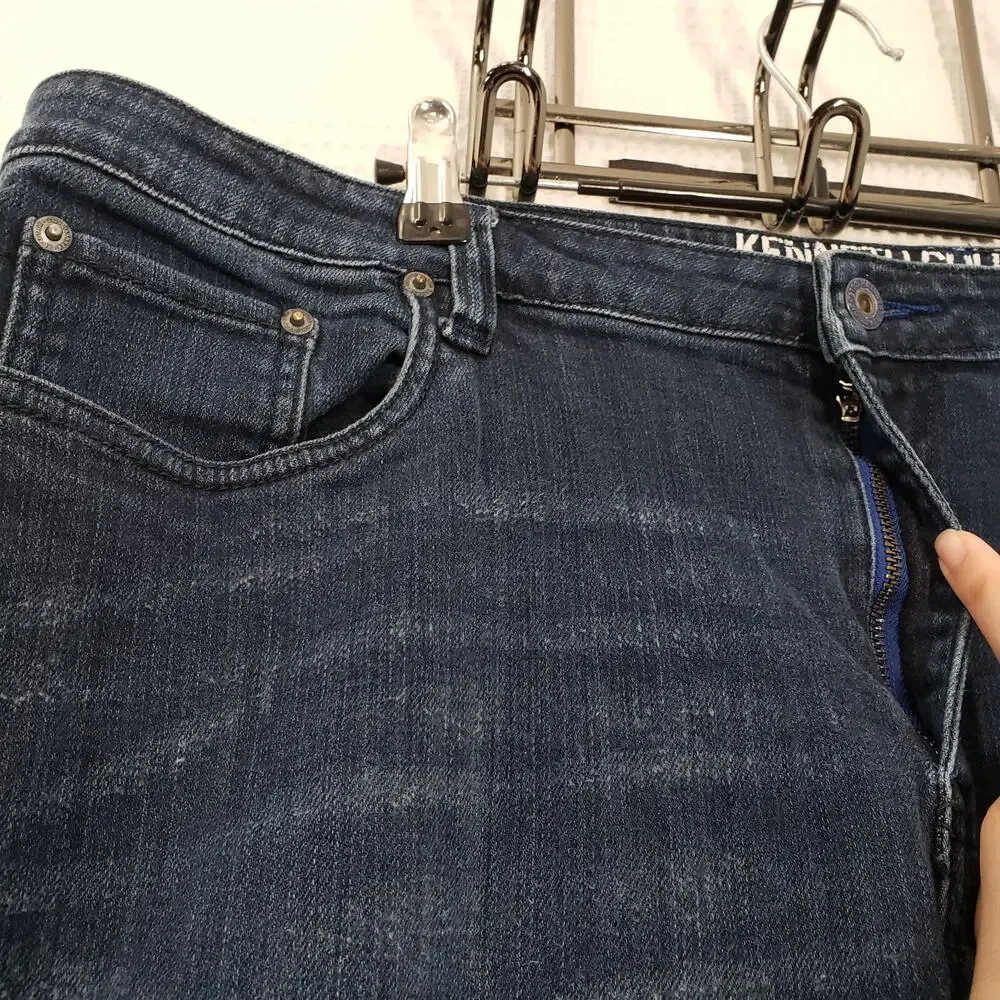 Kenneth Cole Reaction Jeans Mens 38x32 Blue Dark Wash Denim Boot Cut Casual